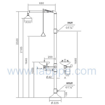 SH758AY-Emergency shower & eyewash station,GI materia with yellow color