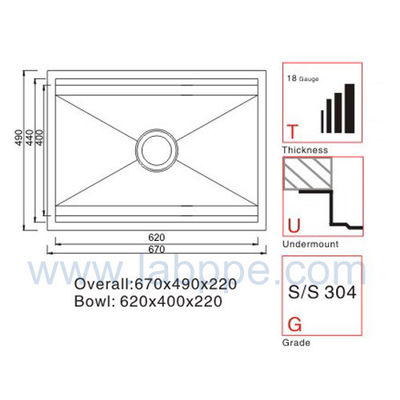 SHN600-Lab 304 stainless steel sink,ss304 Basin,corrosion resistant,670*490*220mm